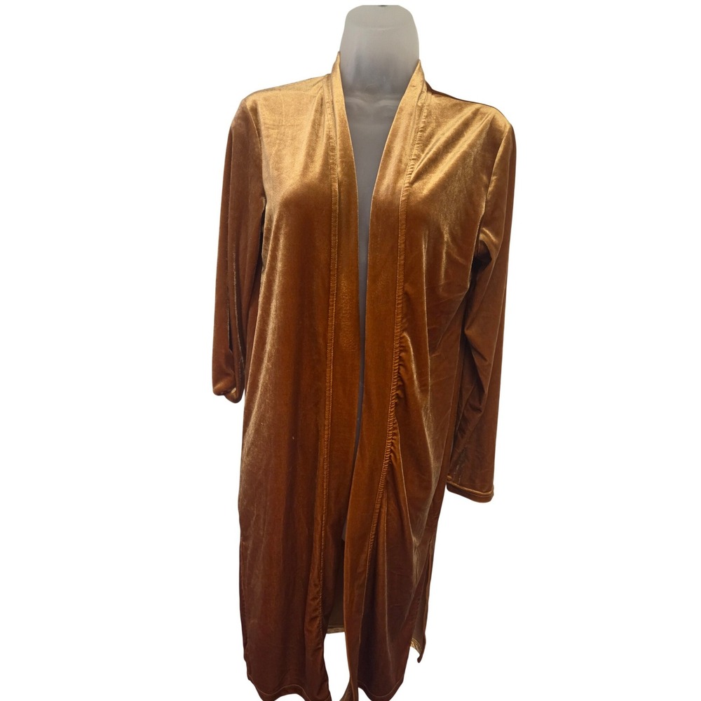Rue 21 90s‎ Y2K Womens Burnout Velvet Open Front Duster Kimono Cardigan Gold S M